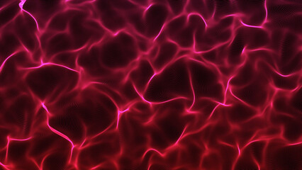 Obraz premium Abstract Red and Black Wavy Dotted Pattern with Bright Pink Highlights and Shadows This image