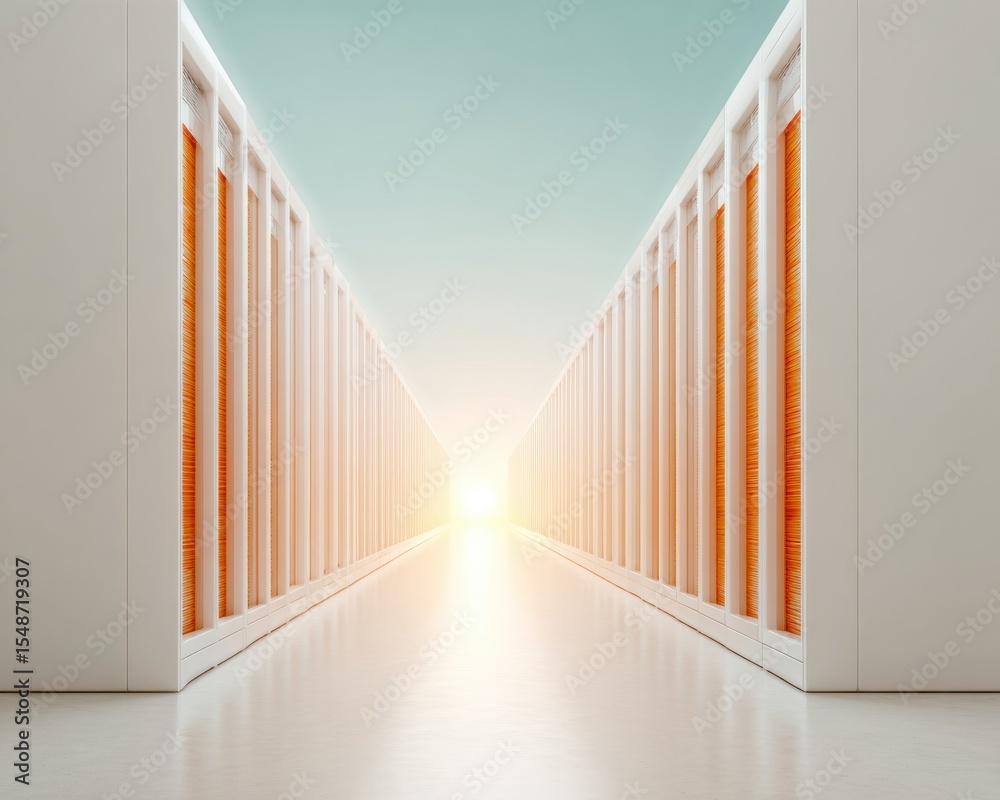 Aufkleber modern data center interior with illuminated server racks and high-tech infrastructure for cloud com