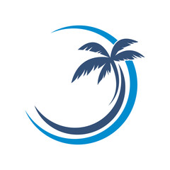 Tropical Beach Sunset with Palm Tree and Waves design