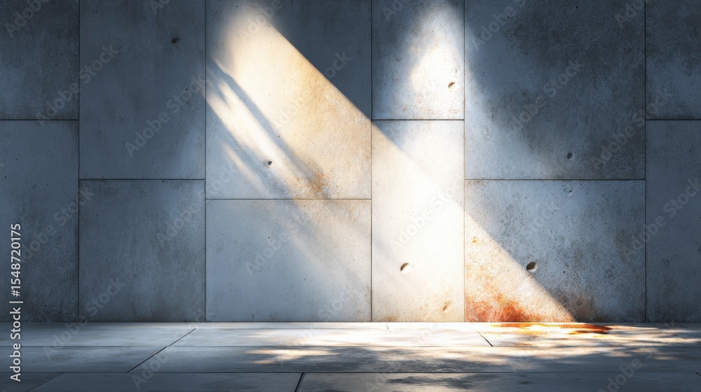 Poster Abstract concrete wall with sunlight beam and shadows creating a modern urban minimalist background for design projects