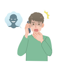 怪しい人物からの電話に出る男性