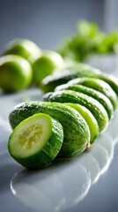 Fresh cucumber slices with other green fruits