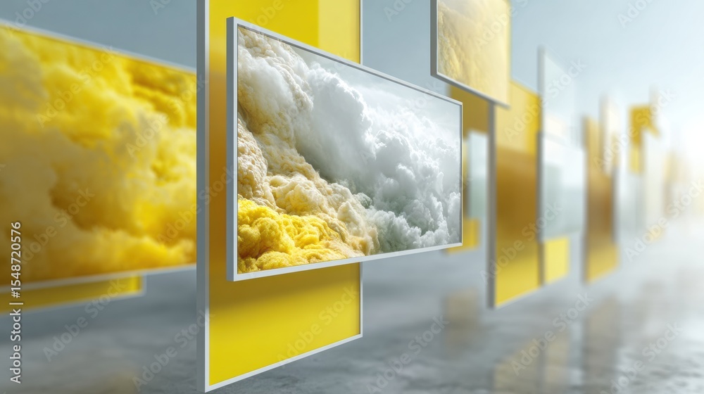 Poster digital weather forecast display with dynamic atmospheric data visualizations in modern control cent