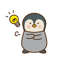 ひらめいたペンギンのかわいいイラスト