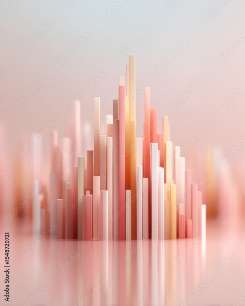 Poster abstract minimalist bar chart in soft pastel colors for modern data visualization and fintech analyt