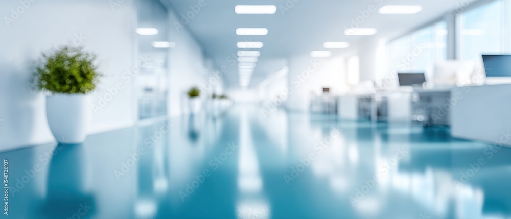 Poster modern corporate lab interior with open workspace and minimalist furniture featuring bright lighting