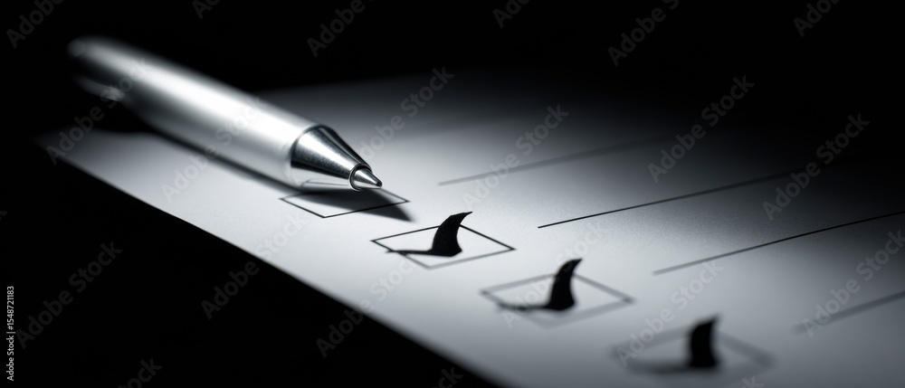 Aufkleber Minimalist Completion Checklist with Pen on Flat Surface for Organized Productivity and Task Management, Symbolizing Focus and Achievement in Modern Workspaces