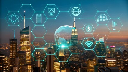 Global network and smart city technology at night