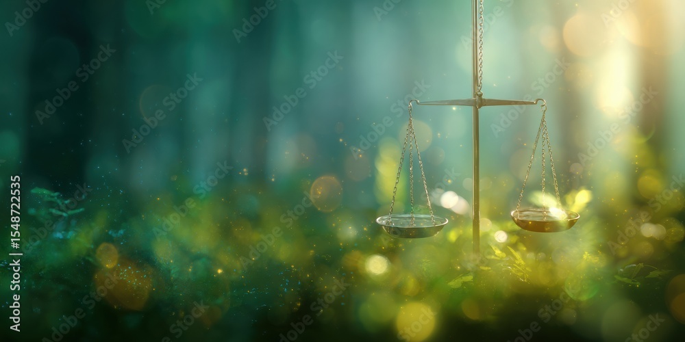 Poster digital scales of justice balanced above glowing tech background with data streams representing ai e