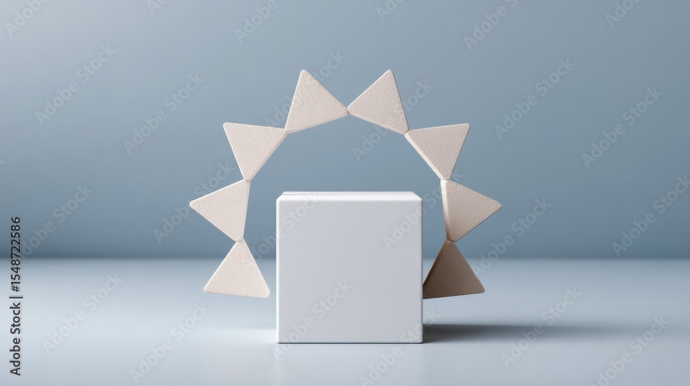 Poster minimalist adaptive system concept with white cube and warning triangles symbolizing stress and psyc