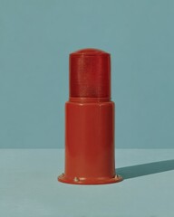 Obraz premium Modern Red Emergency Siren Alert Light with Cylindrical Beacon Design on Minimalist Blue Background for Rapid Warning Systems