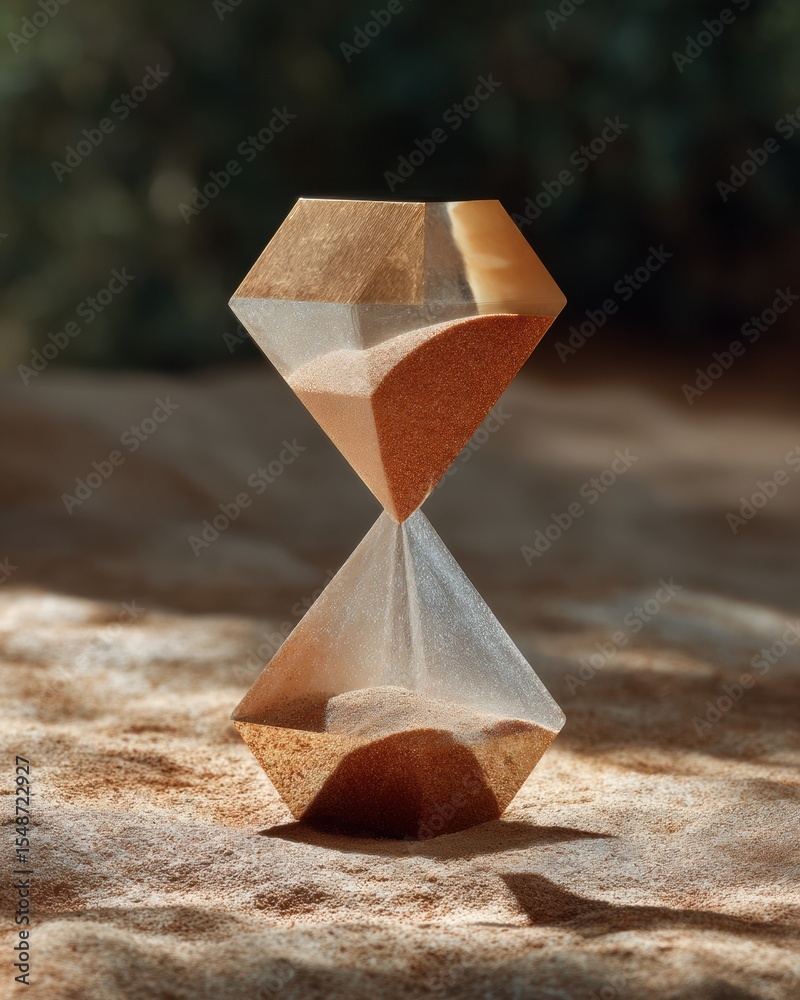 Poster rustic geometric hourglass with flowing sand in natural light for time management and productivity t