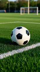Fototapeta premium Realistic Close-Up of Soccer Ball on Fresh Green Field, No Players