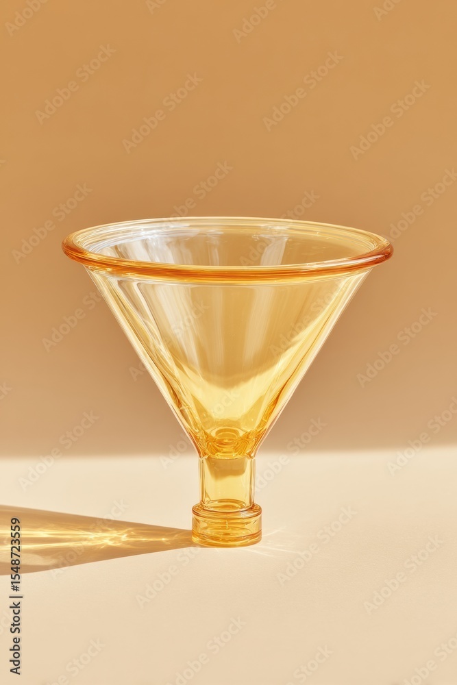 Aufkleber Transparent Amber Plastic Funnel Standing Upright on Neutral Surface with Realistic Texture for Efficient Filtration and Modern Business Use