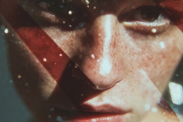Obraz premium Dramatic Biometric Digital Passport Verification with German ID Overlay and Triangular Particle Effects in Sculptural Studio Lighting
