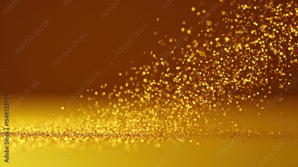 Poster sparkling gold glitter particles falling and scatte background for celebration and festive event dec