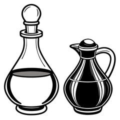 set of wine bottles and glasses