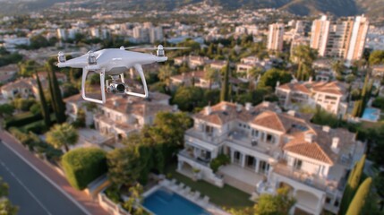 Fototapeta premium Aerial Drone Flying Over Residential Housing Neighborhood with Modern Houses and Calm Suburban Streets Du Daytime