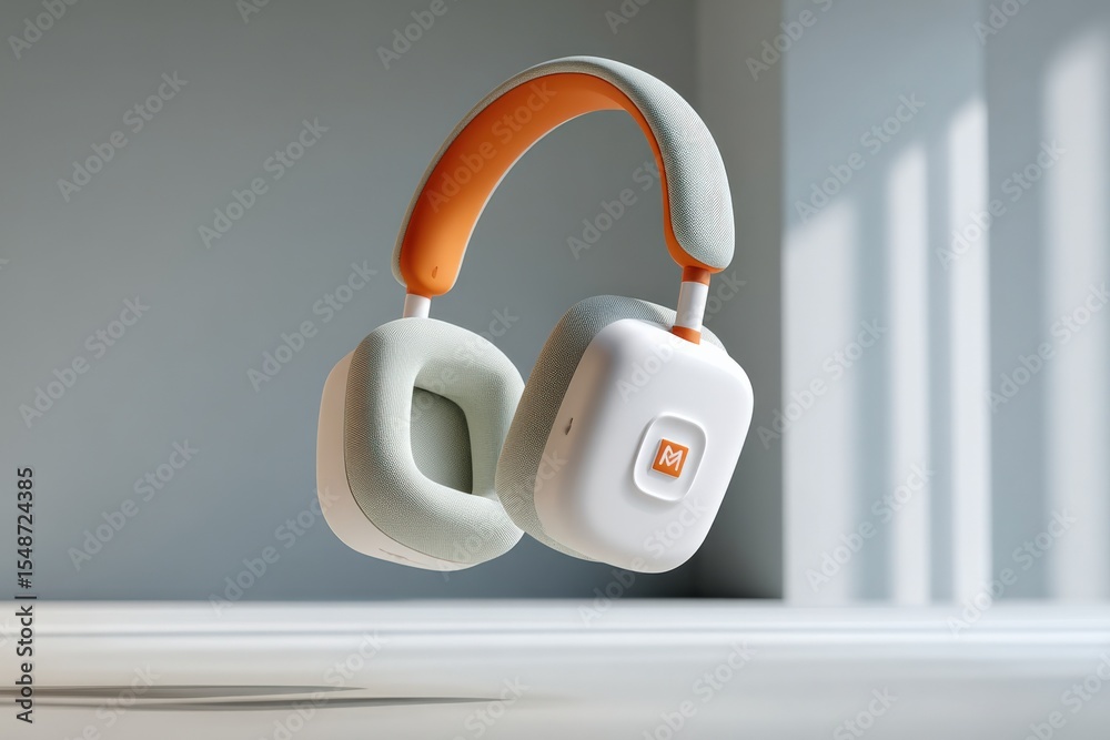 Poster modern wireless over-ear headphones with comfortable cushions and built-in microphone for music list