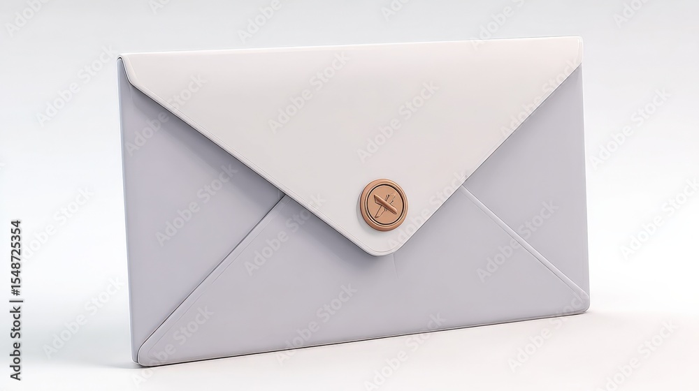Aufkleber Elegant white paper envelope with a round wooden button closure on a clean light background suitable for invitations and ing materials