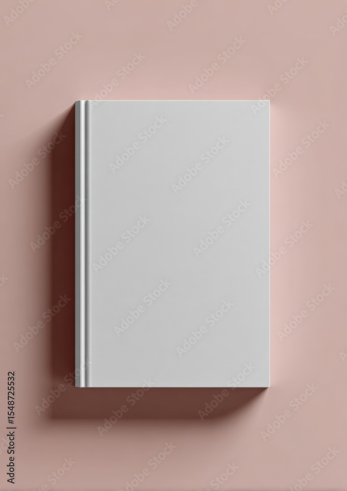 Poster Minimalist white rectangular notebook with clean cover and spine on soft pink background perfect for stationary and design projects