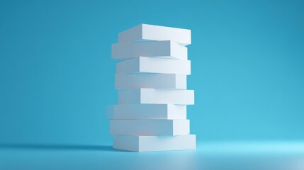 Fototapeta premium Modern White Block Tower Stacked Chocolate Bar Style on Bright Blue Background for Creative Concept and Minimalist Design Inspiration