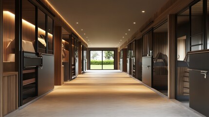 Obraz premium Luxurious Horse Stable Interior with Wooden Accents and Natural Light