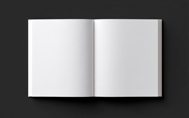 Open blank sketchbook with white pages and soft shadow on dark surface ideal for creative design sketching or artistic projects