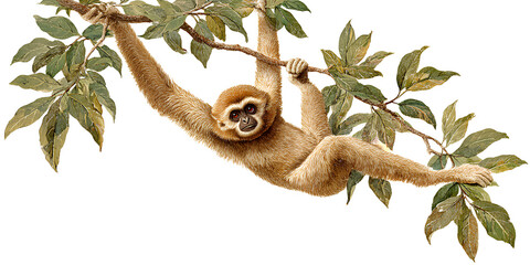 Fototapeta premium Gibbon Monkey Hanging Transparent Background
