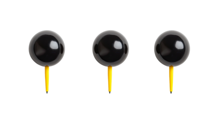 Three dark frying pans with yellow handles