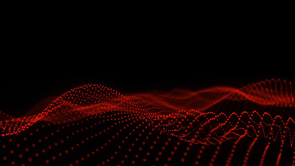 Abstract Red Dot Matrix Wavy Landscape on Black Background for Technology and Science Visualization flowing