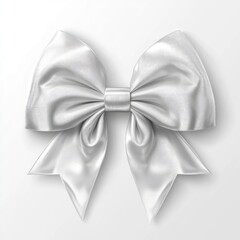 A elegant silver ribbon bow, tied perfectly, isolated on white background.