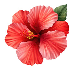 A vibrant red hibiscus flower with ruffled petals and a prominent stamen, isolated on a black background.