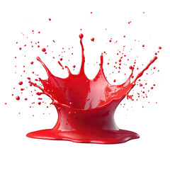 A vibrant red liquid splashes dramatically against a black background, creating a crown-like shape with droplets.