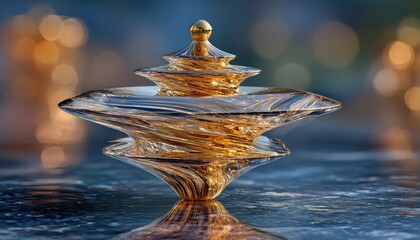 Golden, spiraled, glass sculpture