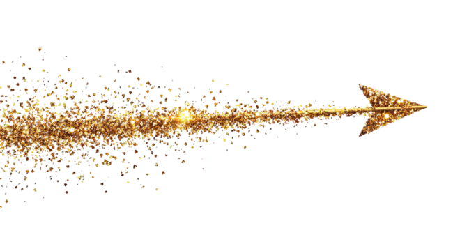 Golden arrow of glittering particles