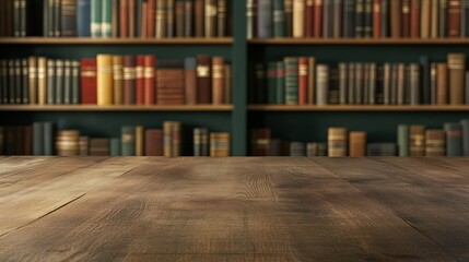 Wooden table in library background