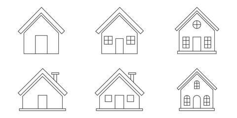 Line style Home, House icons. Simple house or home icon set. House Line Icon Vector / Home icon / Building houses Vector thin line icon. Houses, buildings, linear icons. Line with editable stroke. 
