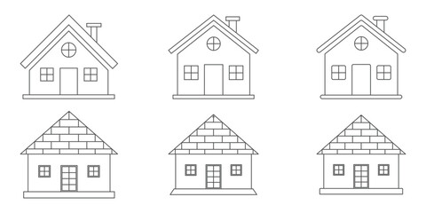 home icon set for websites and apps. Simple house symbol. Flat real estate sign. Main page pictogram in filled, thin line, outline and stroke style. Houses, home, linear icons. Line with editable. 