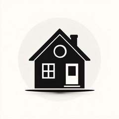 Obraz premium Minimalist Black and White Icon of a Simple House with Window and Door on a Light Background