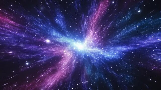 Colorful cosmic explosion with vibrant stars and galaxies