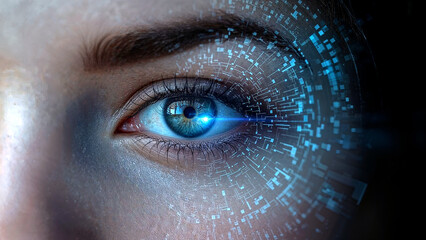 Futuristic eye embracing technology and humanity