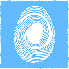 White fingerprint on blue background. Touch ID. Vector illustration, flat, clip art