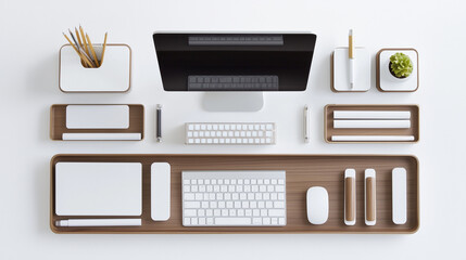 Minimalist wooden desk with neatly arranged stationery, embodying simplicity and order in workspace organization