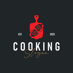 elegant silhouette concept design of cooking logo with chef hat icon, and equipment silhouette symbol for restaurant, bar, cafe, catering business template illustration for poster