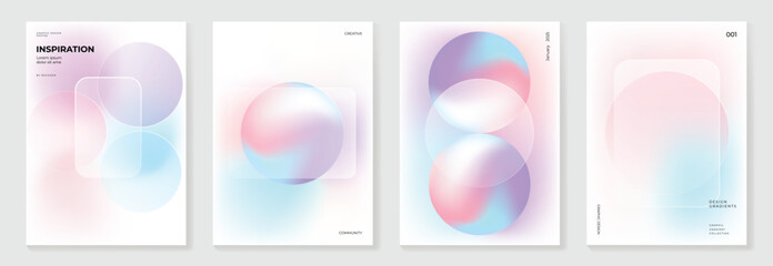 Modern gradient liquid glass poster background vector set.Cover template with perspective geometric prism shape. Ideal design for social media, cover, banner, wallpaper, promotion, ads.