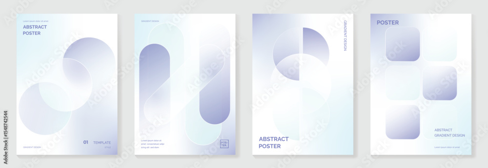 Poster modern gradient liquid glass poster background vector set.cover template with perspective geometric 