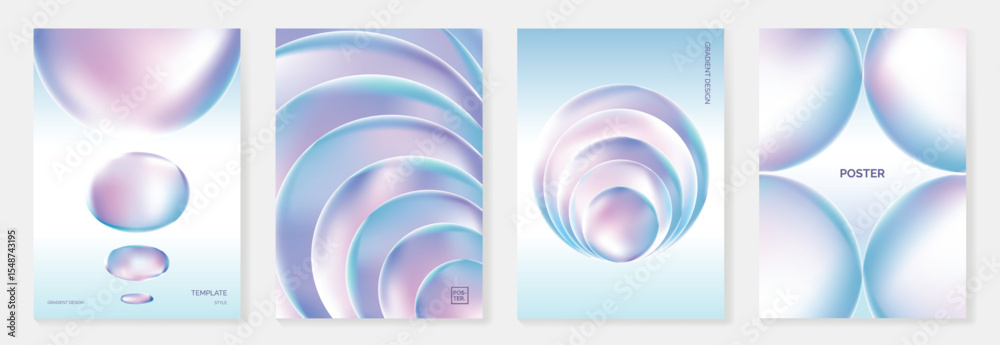 Poster modern gradient liquid glass poster background vector set.cover template with perspective geometric 