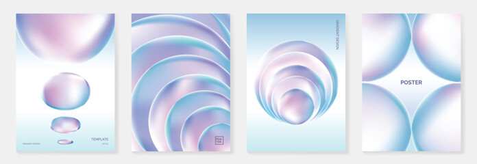 Obraz na płótnie Canvas Modern gradient liquid glass poster background vector set.Cover template with perspective geometric prism shape. Ideal design for social media, cover, banner, wallpaper, promotion, ads.