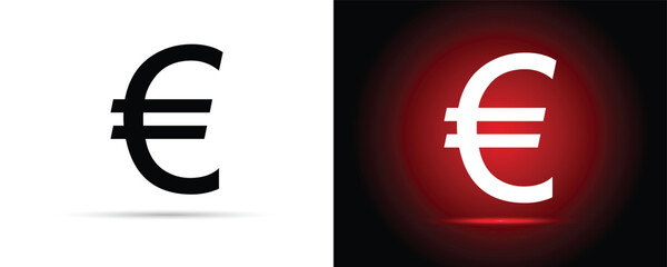 Contrasting Euro Symbol on Black and Red Backgrounds. Euro Currency Icon.